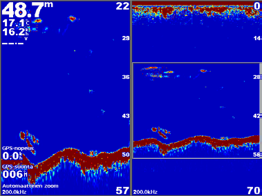 Luotain Valinnaiseen Garmin GSD 22/24/26 -luotainmoduuliin ja kaikuanturiin liitettyä karttaplotteria voi käyttää kalastustutkana.