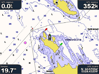 Kuvien avulla voit määrittää sijaintisi ympäristössä tai tutustua venesatamaan tai satamaan ennen saapumista. 1. Valitse aloitusnäytössä Kartta > Merikartta. 2. Valitse yksi kamerakuvake.