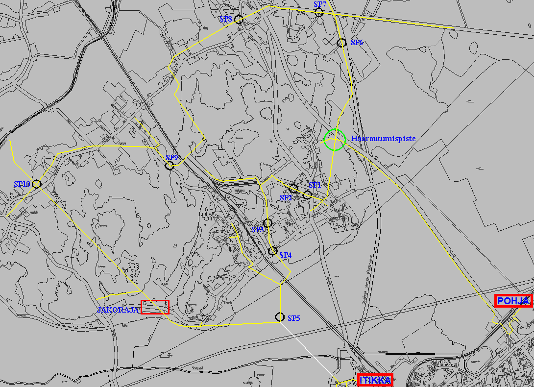 33 Kuva 5.1: Pohja J9 johtolähtö ja simulaation solmupisteet Sähköasemat Itikka ja Pohja on merkitty punaisella laatikolla ja sinisellä tekstillä. Mustat ympyrät kuvaavat solmupisteitä.