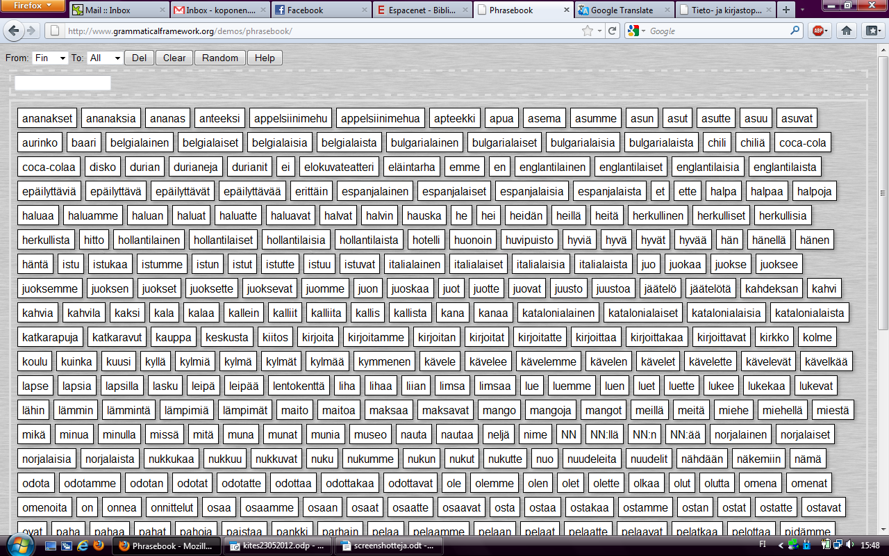 Esimerkki: GF Phrasebook (www.