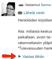 14 Viestiin vastaaminen 1. Voit vastata suoraan keskustelualueen aloittajan viestiin kirjoittamalla tyhjään sisältöeditoriruutuun kommenttisi.