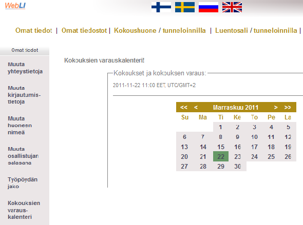 Omat tiedot / kokouksen varaus ja kutsun lähettäminen 1. Valitse päivämäärä. 2. Täytä tarvittavat tiedot ja varaa kokous 3.