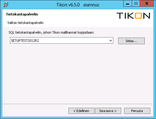 Toukokuu 2015 15 (31) Valitse tietokantapalvelin jonne Tikon tietokannat asennetaan.