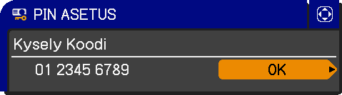 Kohta PIN LUKITUS (jatkuu seuraavalla sivulla) Kuvaus TURVALLISUUS-valikko PIN LUKITUS on toiminto, joka estää projektorin käytön ilman rekisteröityä koodia.