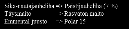 Myös enemmän rasvaa tai suolaa sisältävistä tuotteista on mahdollista valmistaa suositukset täyttäviä ruokia.