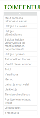 Omapalvelu / Hakemuksella liikkuminen Pitkissä hakemuksissa välilehtivalikkoa voidaan selata ylösja alaspäin viemällä