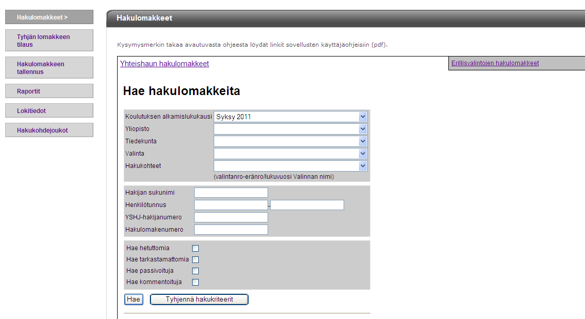 2 YSHJ-VIRKAILIJASOVELLUS: NÄYTÖT JA TOIMINNOT 2.