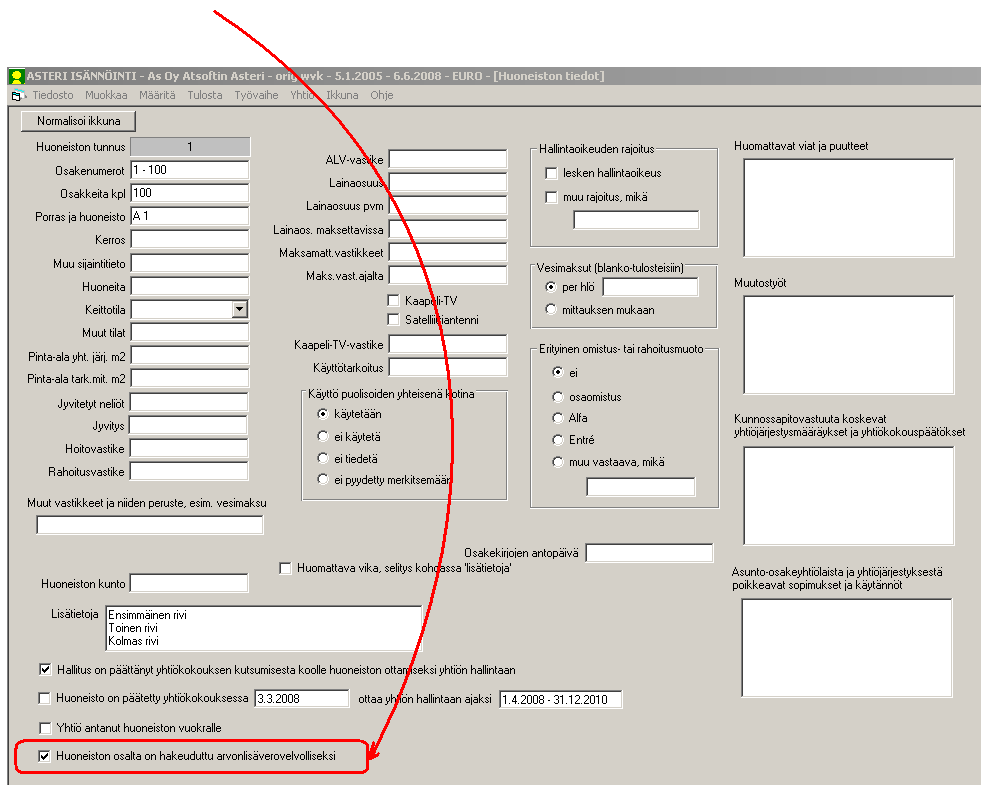 170/237 KÄYTTÖOHJEET - Asteri Isännöinti Jos vain osa huoneistoista on arvonlisäverollisia, saat tulostettua alverittelyn vain tarvittavien huoneistojen