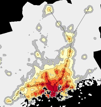 71 SAVU HLJ-LUONNOS 2025 2012 Kuva 33. Seudullinen saavutettavuus joukkoliikenteen, kävelyn ja pyöräilyn näkökulmasta. Saavutettavuusvyöhykkeet SAVU HLJ-luonnoksessa vuonna 2025 ja vuonna 2012.