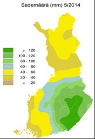 4 1.3 Kasvukausi 2014 Lämpö Lämpösummaltaan kasvukausi 2014 oli pitkäaikaista keskiarvoa lämpimämpi. Lunta oli tavanomaista vähemmän ja se suli aikaisin.