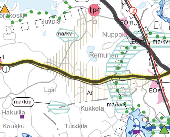 Asemakaavan itäosa on maakuntakaavassa osoitettu valtakunnallisesti merkittäväksi kulttuuriympäristöalueeksi (ma/kv).