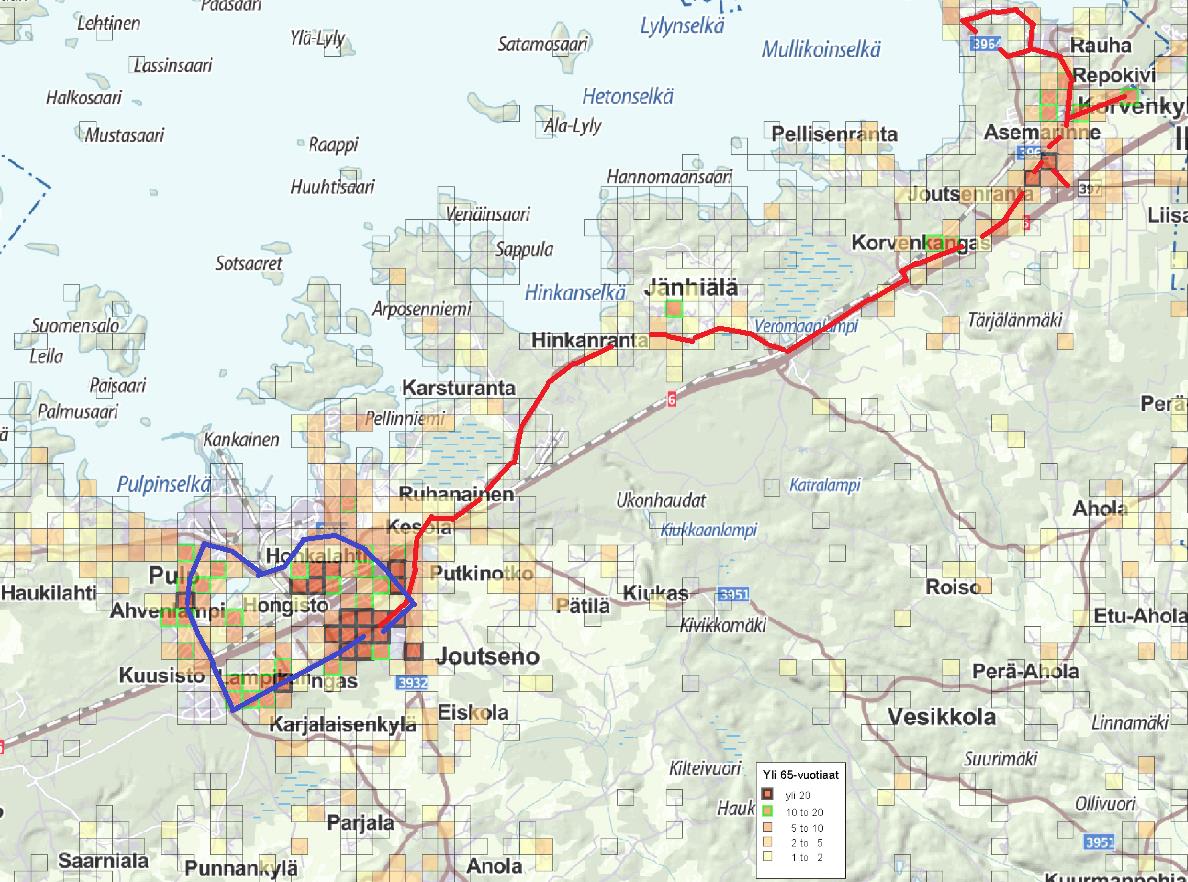 JOUTSENON PALI-VUOROT (P5) Keskiviikkoisin ajettavat Joutsenon vuorot Lisäkustannus vuodessa noin 8.850 km, mikä merkitsee noin 18.000 bruttokustannusta, eli noin 11.