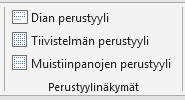 Mikäli nauhoitat selostuksen, tee se tarpeeksi hiljaisessa huoneessa, ettei tule taustameteliä. Perustyyli NÄYTÄ välilehdessä on vaihtoehtoina Dian, Tiivistelmän tai Muistiinpanojen perustyylit.