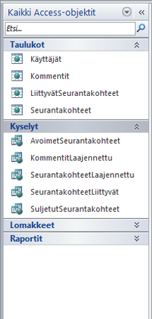 Mitä on tapahtunut Tietokanta-ikkunalle?