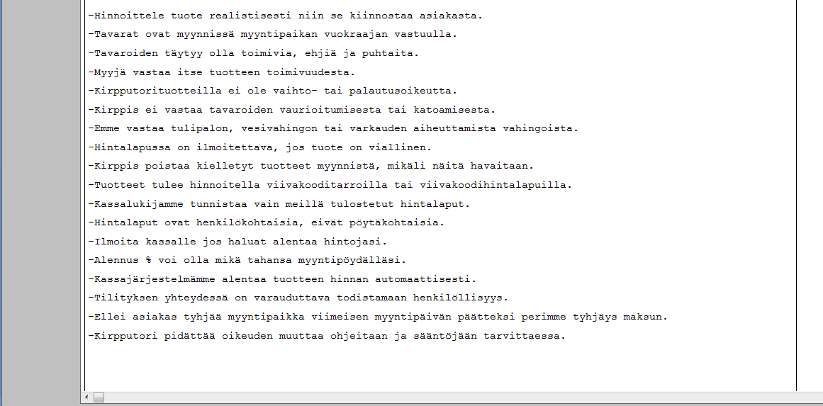 Asiakas/kirpputorin myyntisopimus