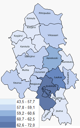 15-64 -vuotiaat, % väestöstä 2013 49,1 67,8 63,6 61 60,2 59,1 59 58,6 58,2 58 58 57,9 57,7 57,5 56,9 56,4 56,3 55,6 54,7 54,6 54,4 0 10 20 30 40 50 60 70 80. Indikaattori ilmoittaa ko.