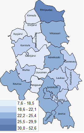 Yksityislääkärikäynneistä korvausta saaneet % väestöstä 2013 18 17,7 17,6 17,6 17,6 15,6 14,9 25,2 24,6 23,8 23,6 23,2 23 22,2 21 20,7 20,4 20,2 19,9 19,9 28,8 Indikaattori ilmaisee yksityissektorin