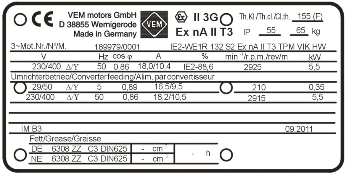 5 kw, 2925 1/min, 230/400 V D/U, 50 Hz, IM B3, IP55,