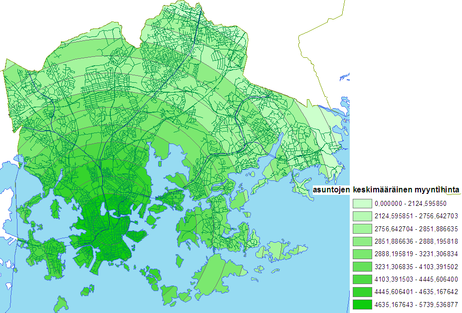 6 Kuva 4: Asuntojen hintojen vaihtelu keskusetäisyyden mukaan vuonna 2010. 3.