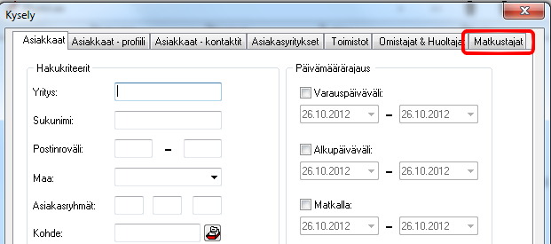 Asiakkaiden haku CRM-toimintoihin Haku profiilin mukaan Haku kontaktin mukaan Asiakaspäivät 8.11.2012 27.10.