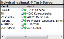 6/11 Valintojen tekeminen sarakeotsakkeista Valintalistojen ohella valinnat voidaan useilla raporteilla tehdä myös klikkaamalla sarakeotsakkeiden -kuvakkeita, minkä seurauksena näytölle avautuu