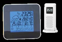 Sisälämpötila, ulkolämpötila, kello, herätyskello, minimi ja maksimilämpötilojen muisti. Kosteus ja lämpötilan tendessiennustus.