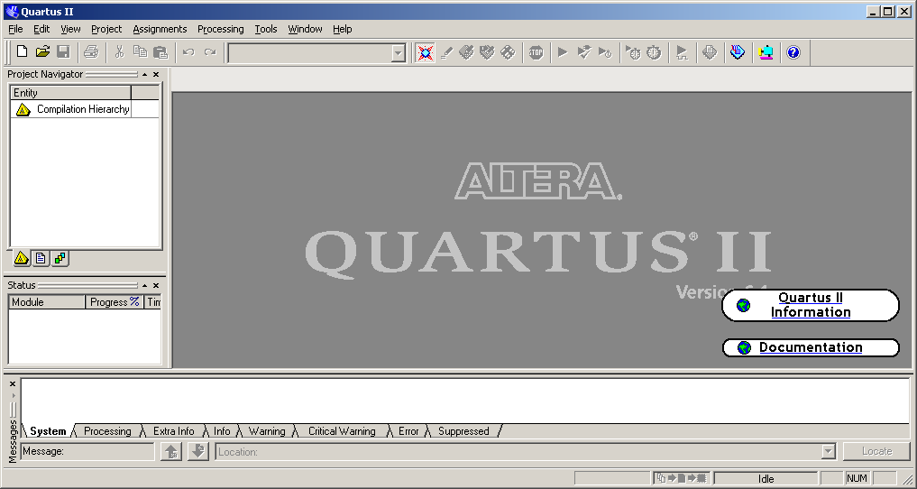 7 2. Quartus II:n käyttö Quartus II on Alteran suunnitteluympäristö FPGA- ja CPLD-piireille. Tässä kappaleessa on kuvattu Quartus II:n aloitus, uuden projektin aloitus ja uuden piirikaavion luonti.