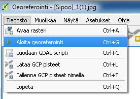 Nämä asetukset sopivat hyvin senaatin kartaston kartoille. Vähimmällä vaivalla saadaan aikaan georeferoitu kuva käyttämällä valintaa Aloite georeferointi.