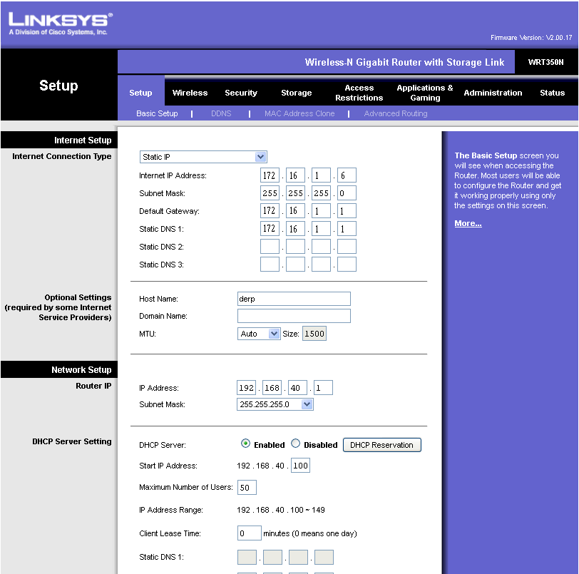 43 Kuva 24. Linksys-tukiaseman aloitussivu.