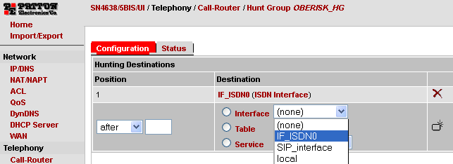 53 Huntgroup-valinnat löytyivät etusivun valikosta Call-router, josta avattiin välilehti Services.