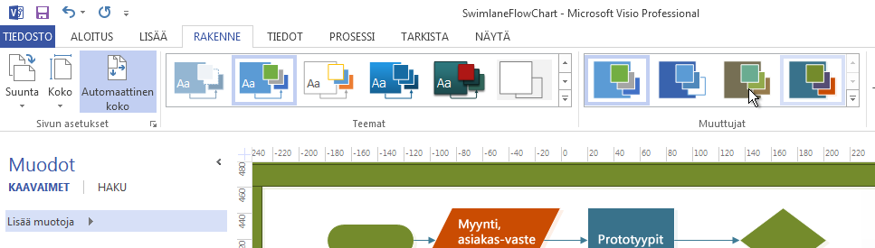 Nopeasti alkuun mallien avulla Ammattimaisen ulkoasun luominen Visiossa on kymmeniä valmiita malleja, joiden avulla pääset nopeasti alkuun lähes minkä tahansa piirustustyypin luomisessa.