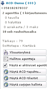 Elisa Ring Asiakaspalvelupäällikön opas 8 Jokaisesta asiakaspalvelusarjasta esitetään seuraavat tiedot: Asiakaspalvelusarjan nimi ja alanumero Asiakaspalvelusarjaan liitettyjen agenttien määrä ja