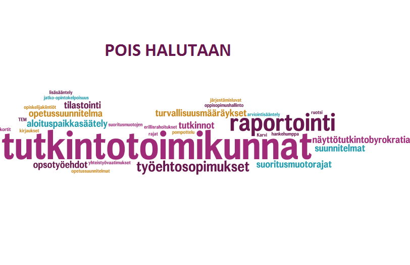 2. Tutkintojen suorittamiseen liittyvästä byrokratiasta ehdottomasti eniten mainintoja saivat tutkintotoimikunnat.