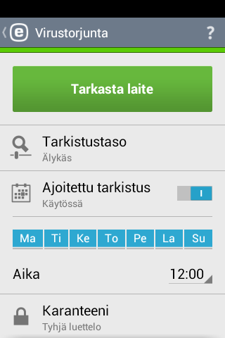 Tarkistustaso 4. Virustorjunta Virustorjunta-moduuli suojaa laitetta haitalliselta koodilta estämällä uhat ja sen jälkeen poistamalla ne tai siirtämällä ne karanteeniin.