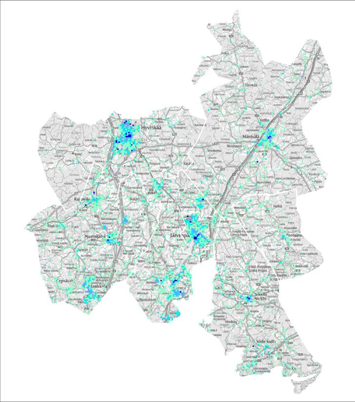 3.2 Työpaikat ja palvelut Keski-Uudenmaan työpaikkojen sijainti on esitetty kuvassa 3.