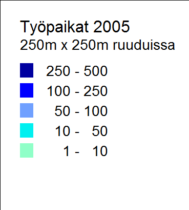 Suuri osa alueella asuvien työpaikoista sijaitsee Helsingissä tai Vantaalla. Kuva 3.