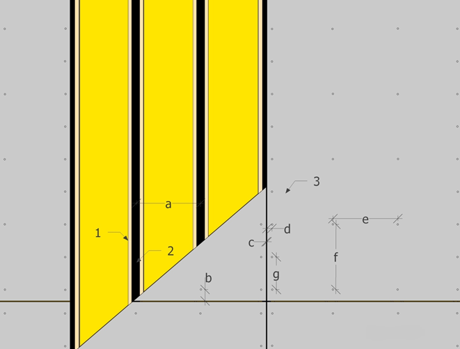 Kuva 17: KATTOLEVYJEN ASENNUS 1. Kattolevyn rima levyjen liitoskohdissa vähintään 25x100mm 2. Solumuovi tai EPDM tiivistenauha 3. Kattolevy min.10 mm a. Kattolevyn rimojen välit maksimissa 420mm b.