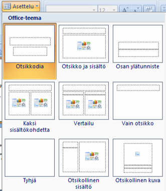 2. Uuden esityksen luominen Uuden esityksen voi aloittaa välittömästi PowerPoint -ohjelman avaamisen jälkeen. Esityksen ensimmäinen dia (Otsikkodia) on valmiina ikkunassa (oletus).