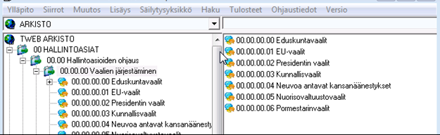 Käyttöohje 36 (79) Arkiston selaus / rakenteen muuttaminen Arkiston rakenteen muuttaminen eli arkiston muutos, arkiston poisto, siirto/kopiointi-toiminnot, rakenteen ylläpito sekä Tuo/Vie arkisto