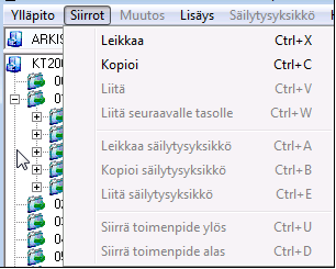 Käyttöohje 37 (79) Rakenteen ylläpito Jos arkiston rakennetta on muutettu esim. siirto-toiminnolla, saattaa elementtien järjestys raporteilla poiketa työtilassa näkyvästä järjestyksestä.