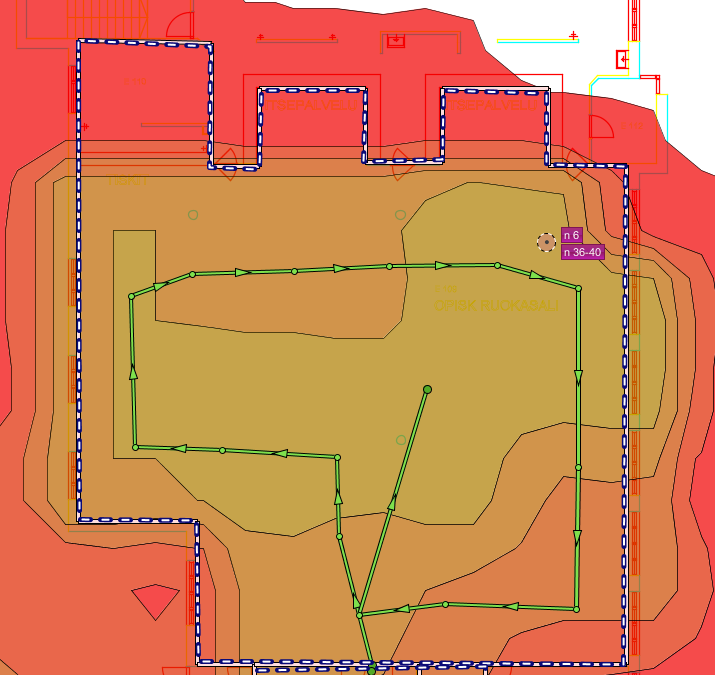 40 5.4 WLAN-verkon suunnitelman laatiminen Suunnitelman laatimiseen käytettiin ekahau site survey ohjelman planning ominaisuutta.