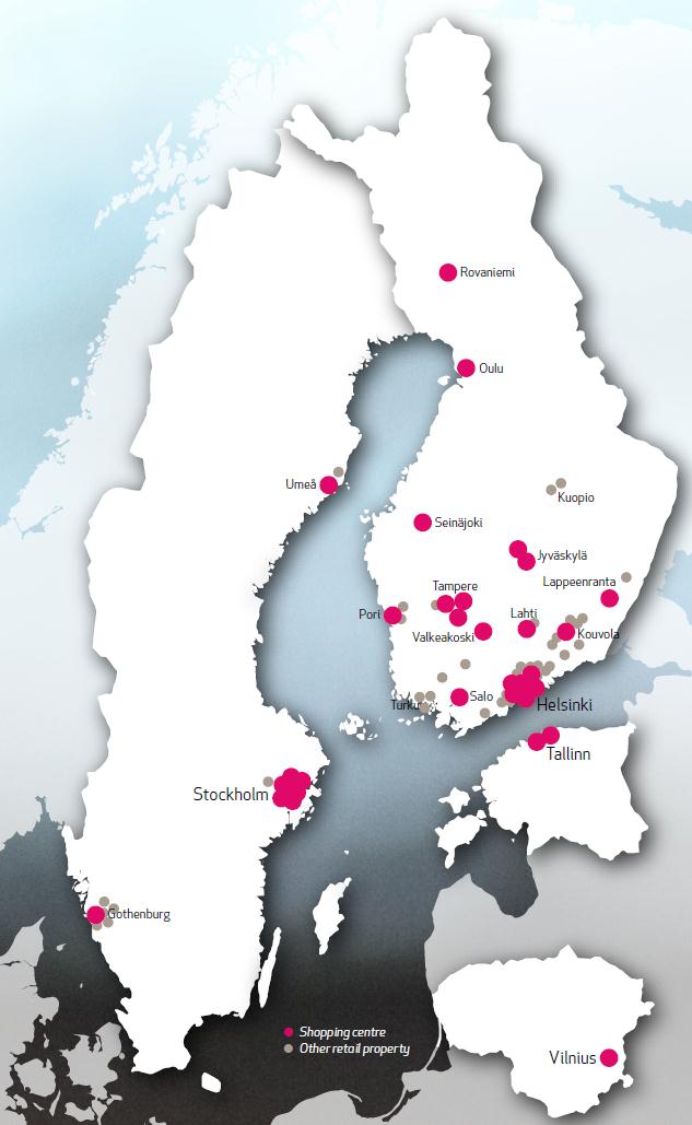 Strategiset tavoitteet Citycon hakee kasvua Johtava asema vähittäiskaupan kiinteistöissä Pohjoismaissa ja Baltiassa Valikoiva kasvu