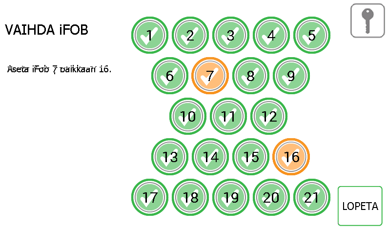 2. Näkyviin tulee avainten paikan vaihdon yleisnäkymä, jossa kerrotaan, kuinka toiminto toimii. Lue sivu ja paina jatkopainiketta. 3. Valitse ensimmäinen kahdesta keskenään vaihdettavasta ifobista. 4.