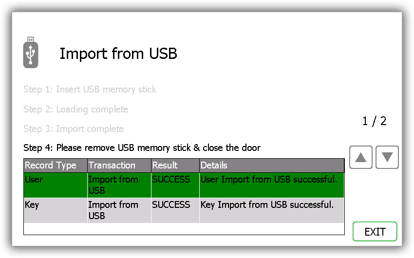 3. Traka21 näyttää luettelon USB-muistissa olevista yhteensopivista tiedostoista ja kehottaa valitsemaan niistä yhden. Valitse tiedosto ja paina Confirm-painiketta. 4.