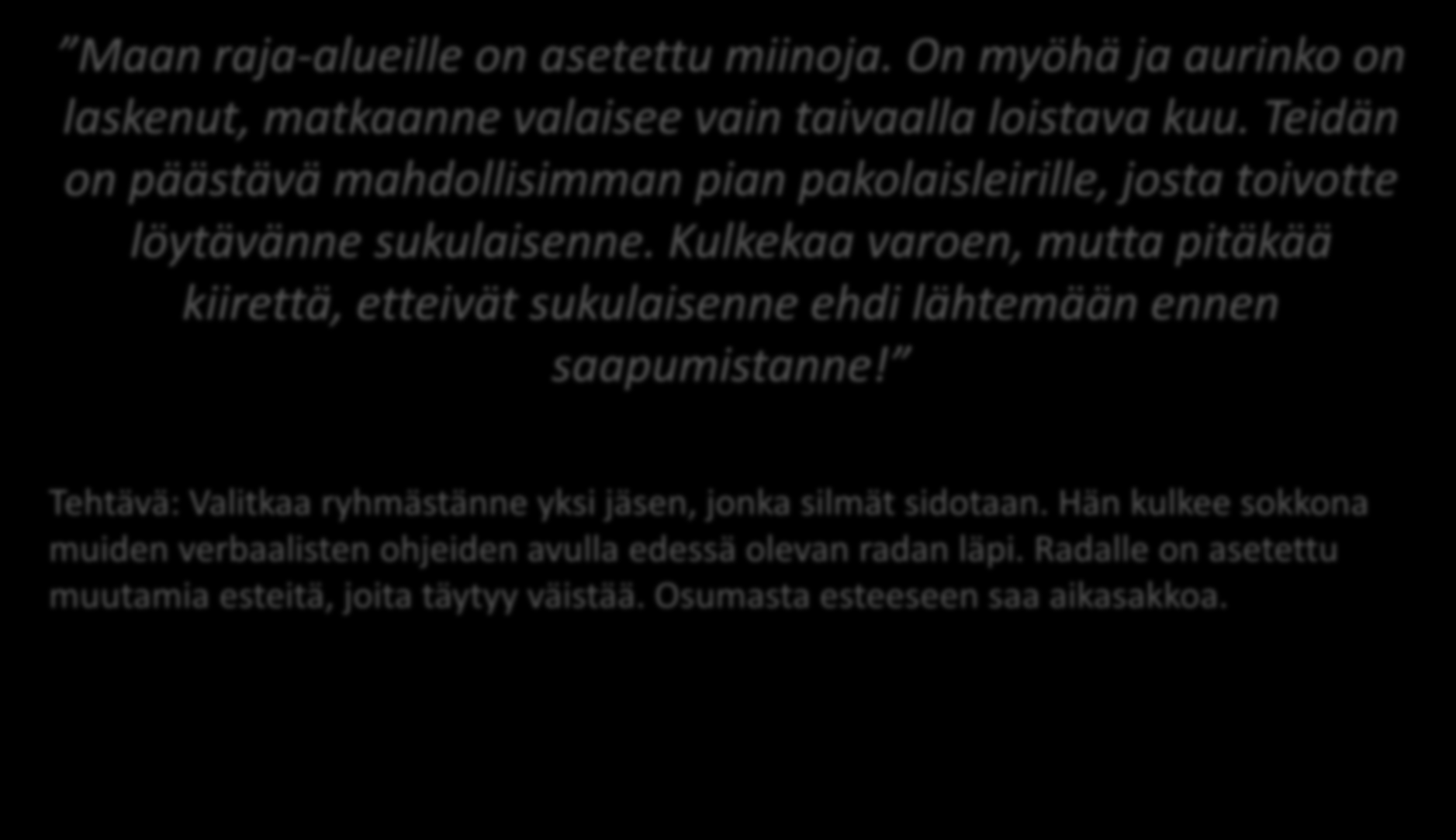 Matka pimeässä Maan raja-alueille on asetettu miinoja. On myöhä ja aurinko on laskenut, matkaanne valaisee vain taivaalla loistava kuu.