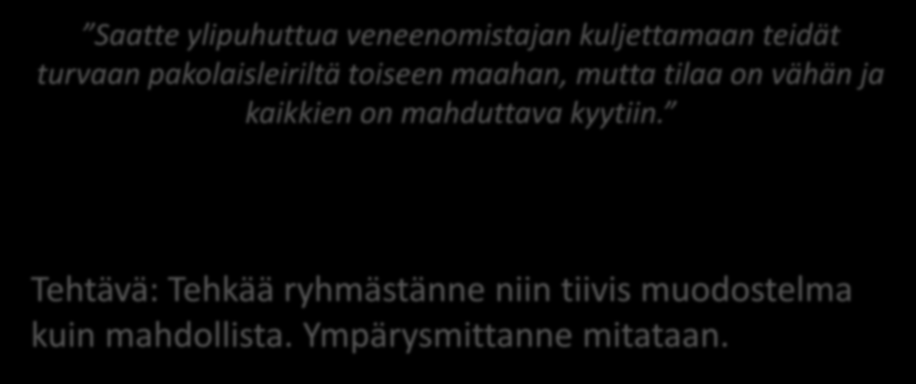 Matka uuteen maahan Saatte ylipuhuttua veneenomistajan kuljettamaan teidät turvaan pakolaisleiriltä toiseen maahan, mutta tilaa on