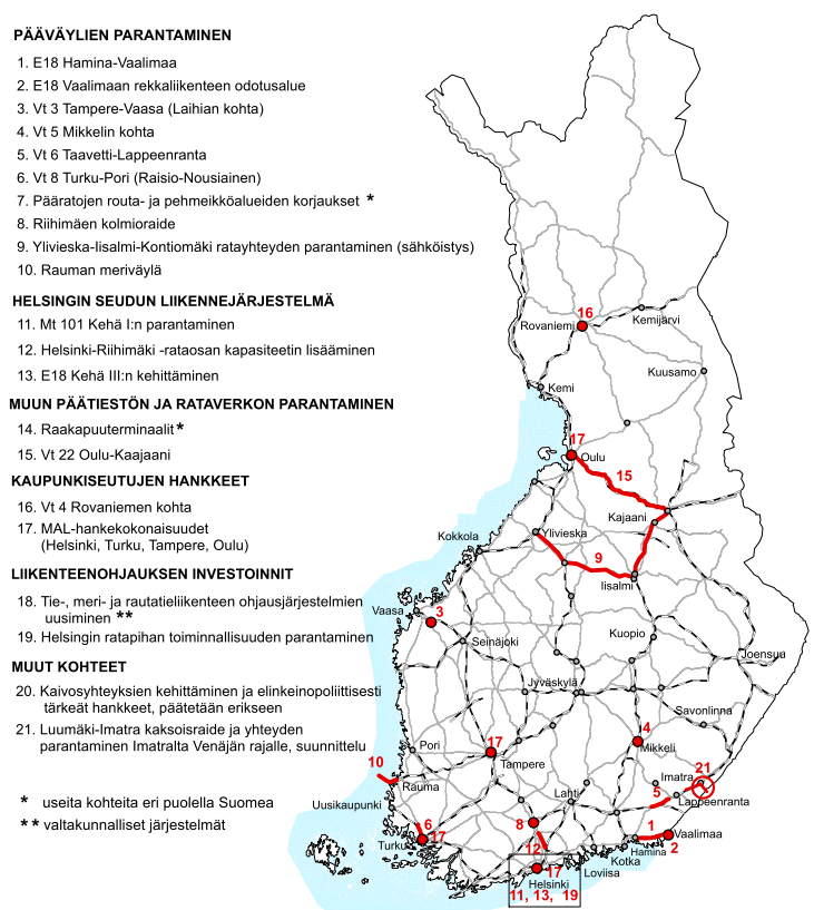 Liikennehankkeet hallituskaudella 2012 2015 Hallituskaudella 2012 2015 aloitetaan 19 uutta hanketta, joiden kustannukset noin 1,3 Mrd.. Uudet hankkeet ovat aloitettavissa vuosina 2013 2016.