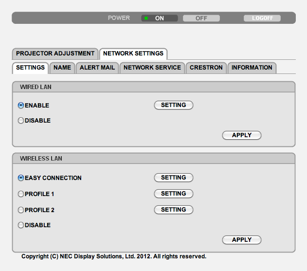 3. Käytännöllisiä toimintoja NETWORK SETTINGS ASETUKSET LANGALLINEN tai LANGATON SETTING (ASETUS) APPLY (KÄYTÄ) DHCP ON (DHCP KÄYTÖSSÄ) DHCP OFF (DHCP POIS KÄYTÖSTÄ) IP ADDRESS (IP-OSOITE) SUBNET