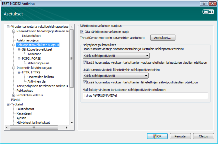4.1.2.2 Integrointi sähköpostisovellusten kanssa ESET NOD32 Antivirus -ohjelman integrointi sähköpostisovelluksiin parantaa aktiivista suojausta sähköpostiviestien haitallista koodia vastaan.