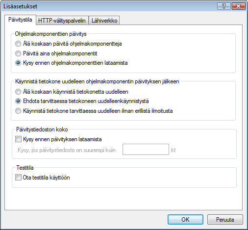 Tämä arvo takaa sen, että päivitystiedostojen lataus alkaa automaattisesti ESET-palvelimelta, kun verkkoliikennettä on mahdollisimman vähän.